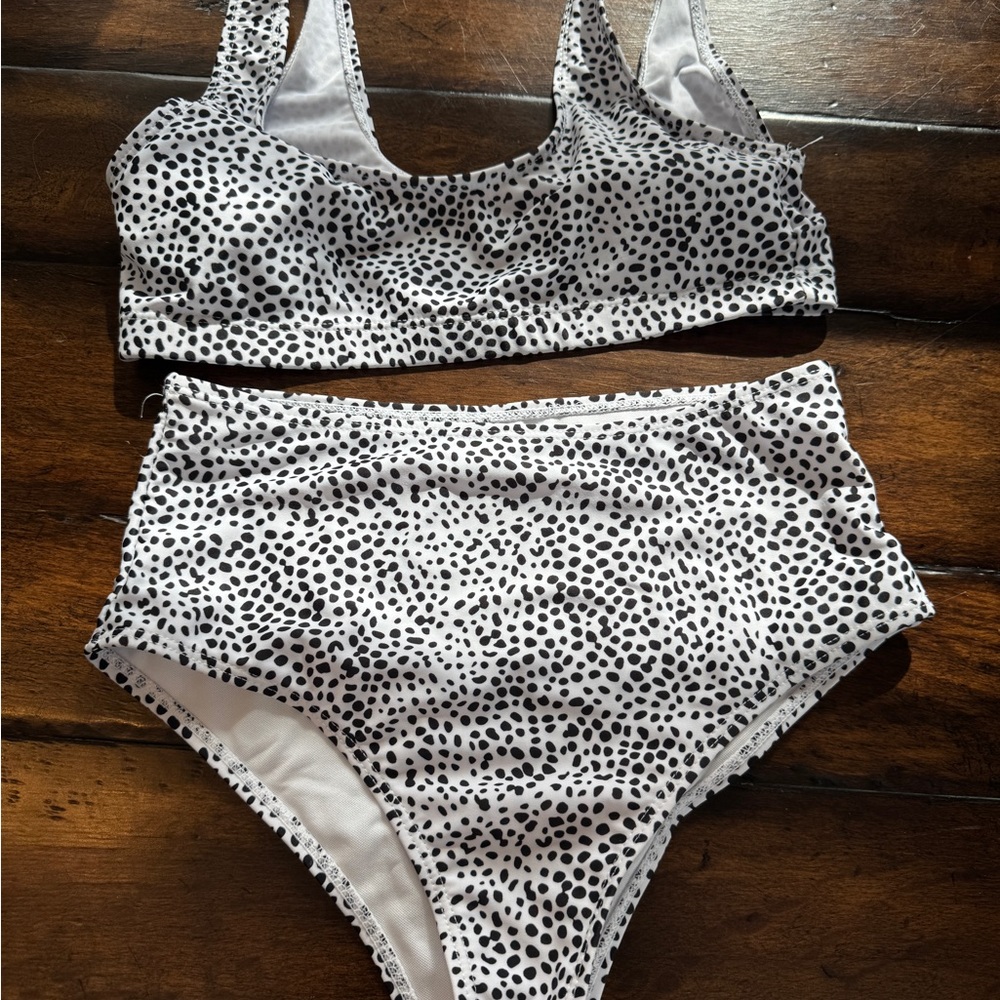 Shein Black and White Polka Dot Bikini Set-Size S